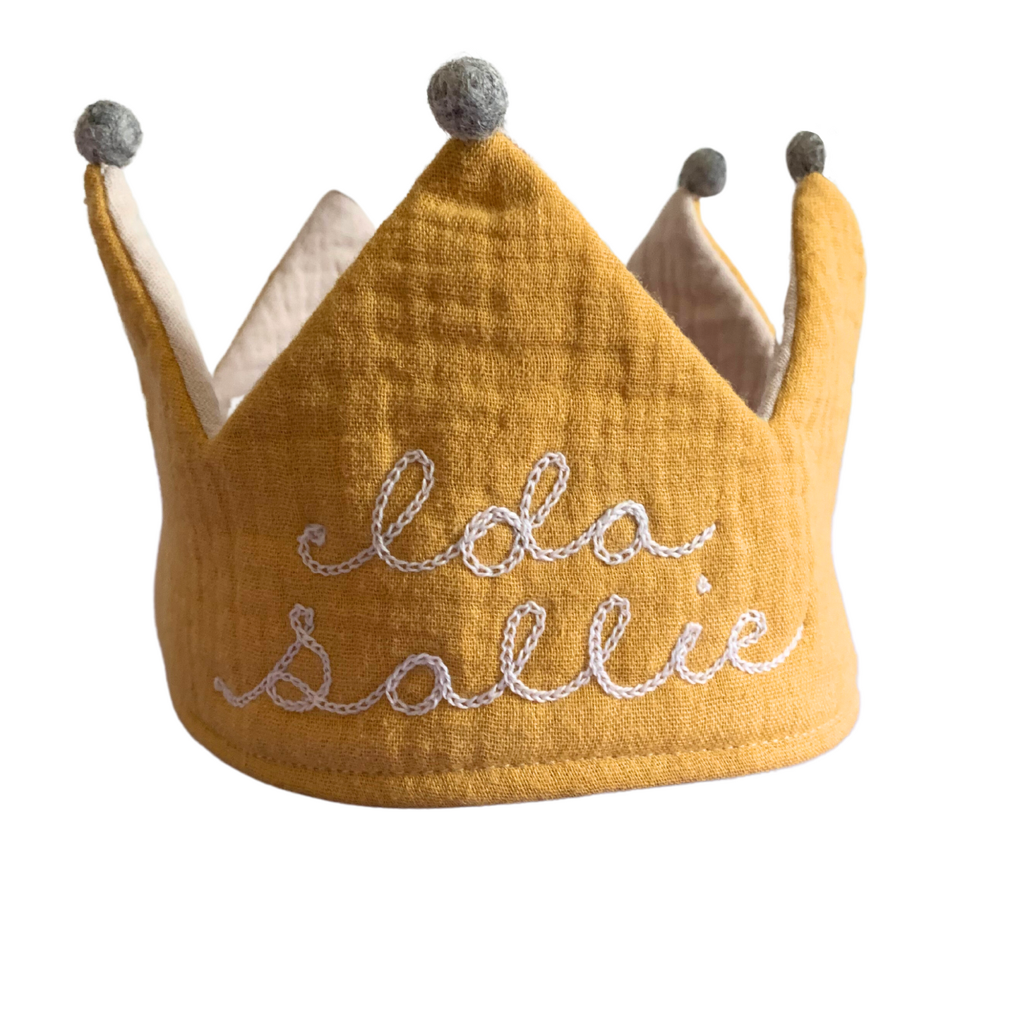 Personalized Chainstitch Embroidered Kids Play Crown in Yellow