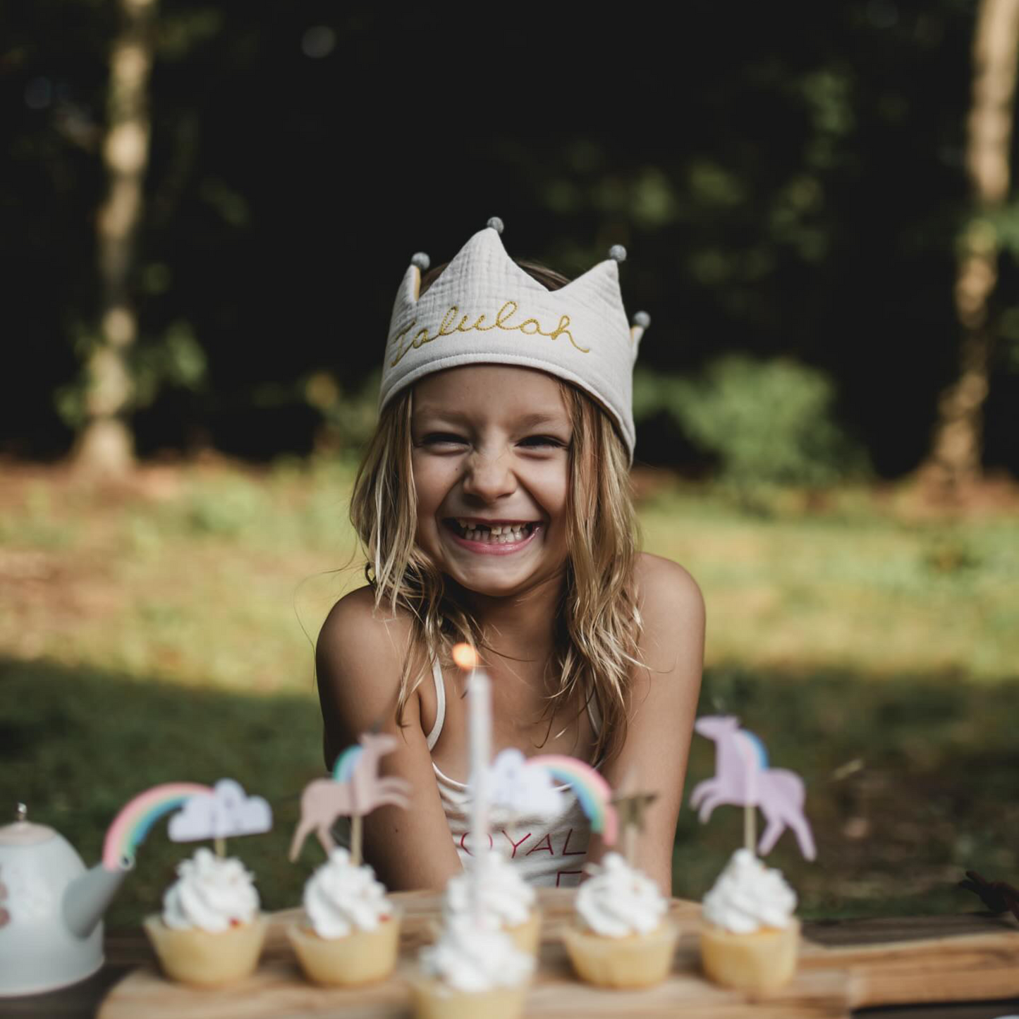 Personalized Chainstitch Embroidered Kids Play Crown in Cream