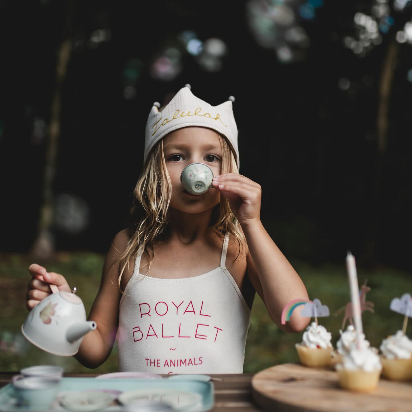 Personalized Chainstitch Embroidered Kids Play Crown in Cream