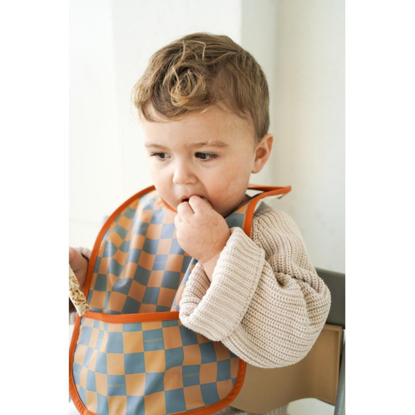 Basic Bib in Checks Laguna and Wheat