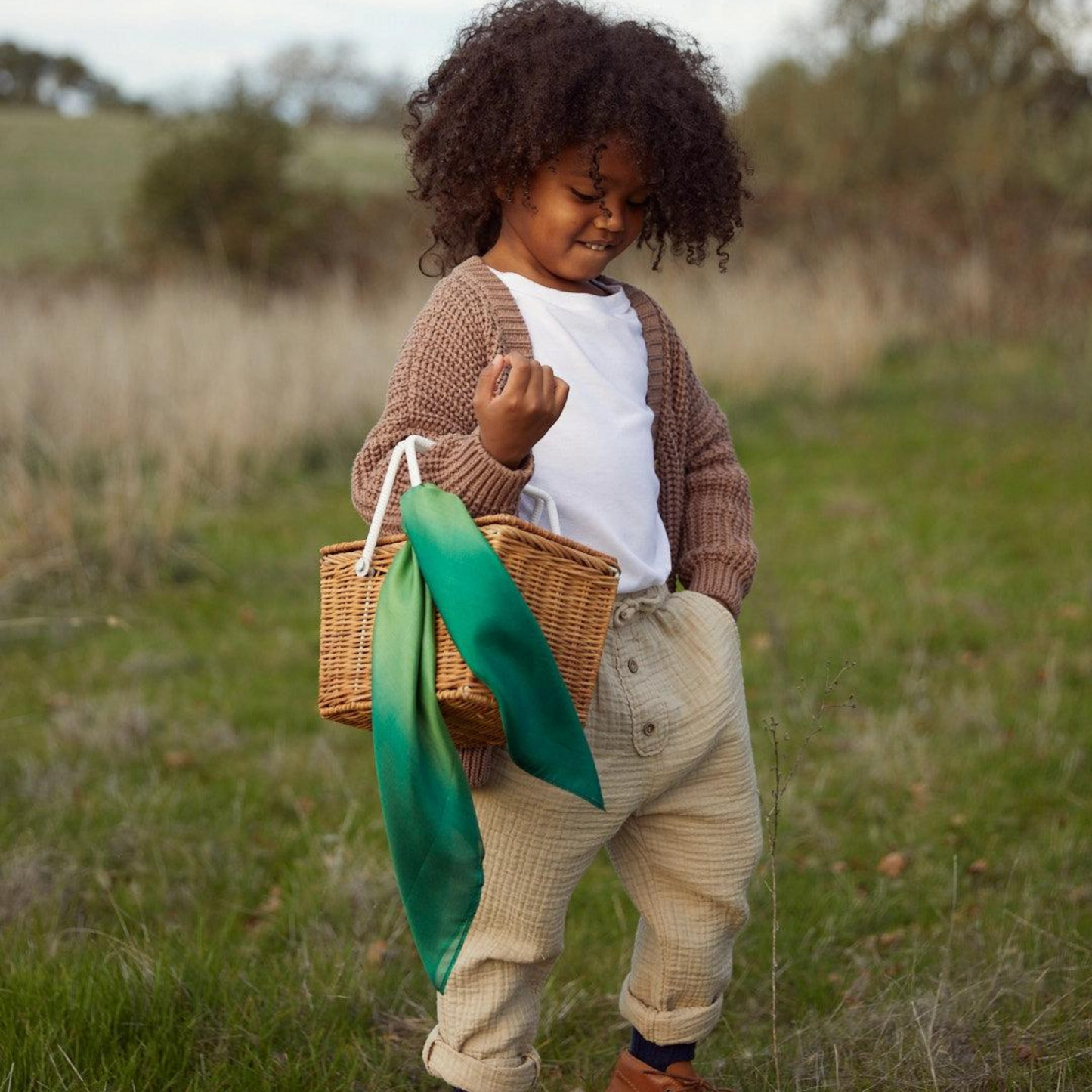 Mini Earth Playsilk - Open- Ended,100% Natural, Silk Toy in Forest Color