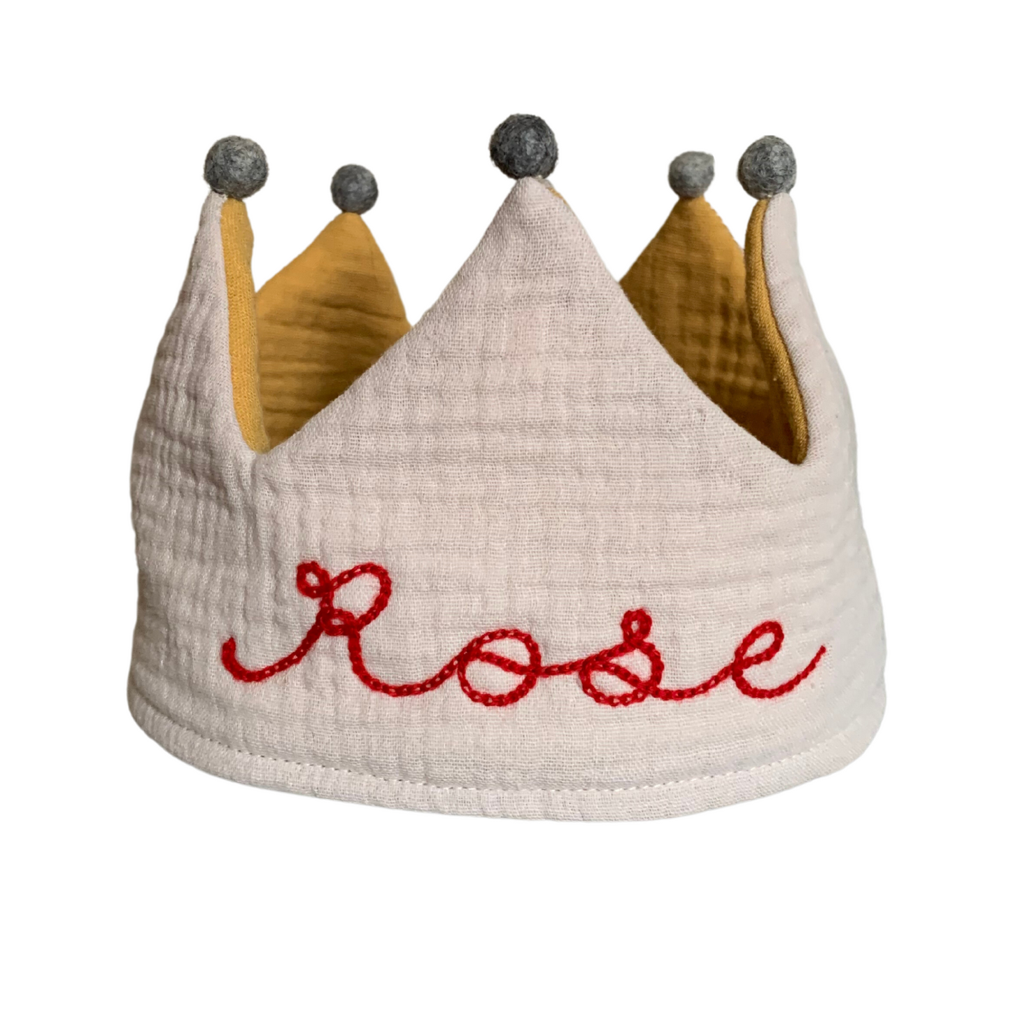 Personalized Chainstitch Embroidered Kids Play Crown in Cream