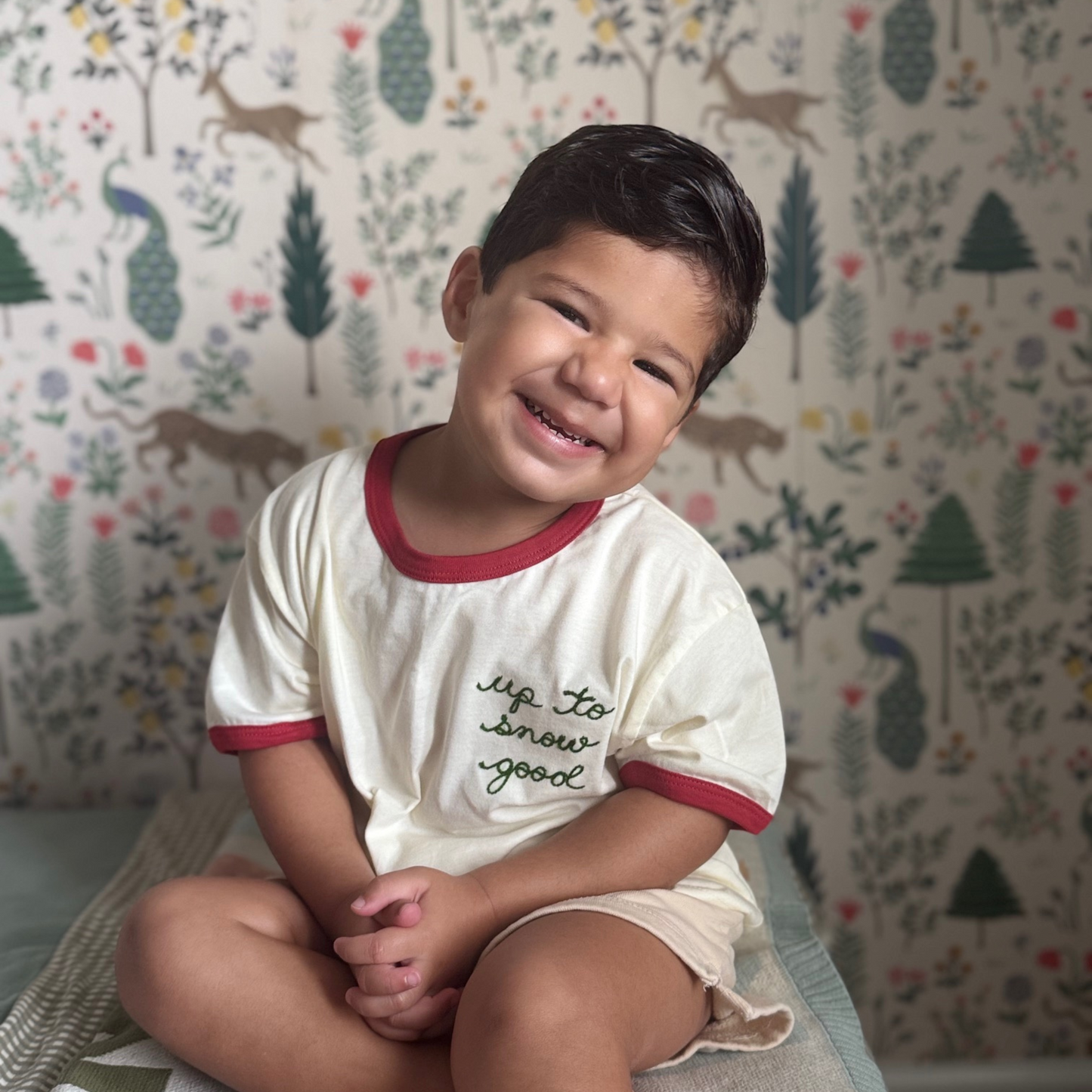 Spil Kids Personalized Chainstitch Embroidered Ringer Tee in Red Trim / White Tee (Limited Time Only!)