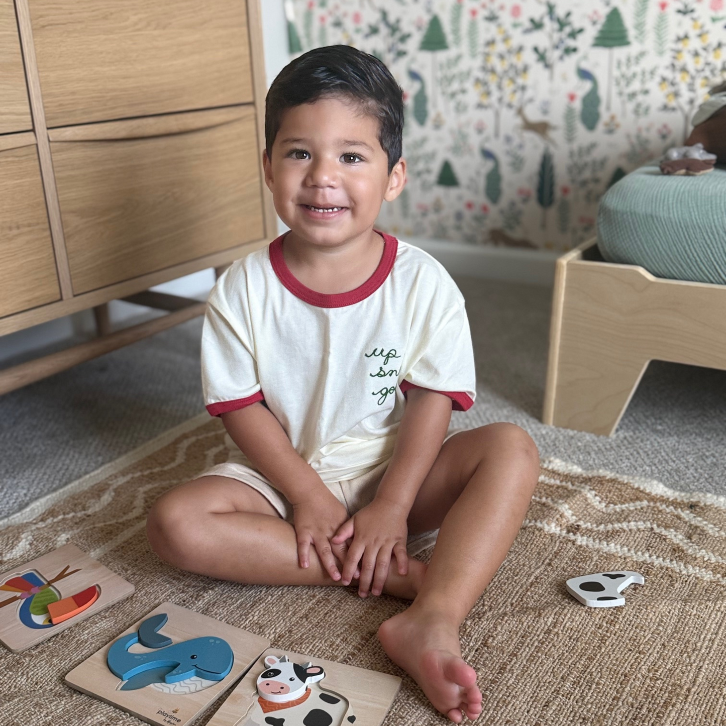 Spil Kids Personalized Chainstitch Embroidered Ringer Tee in Red Trim / White Tee (Limited Time Only!)