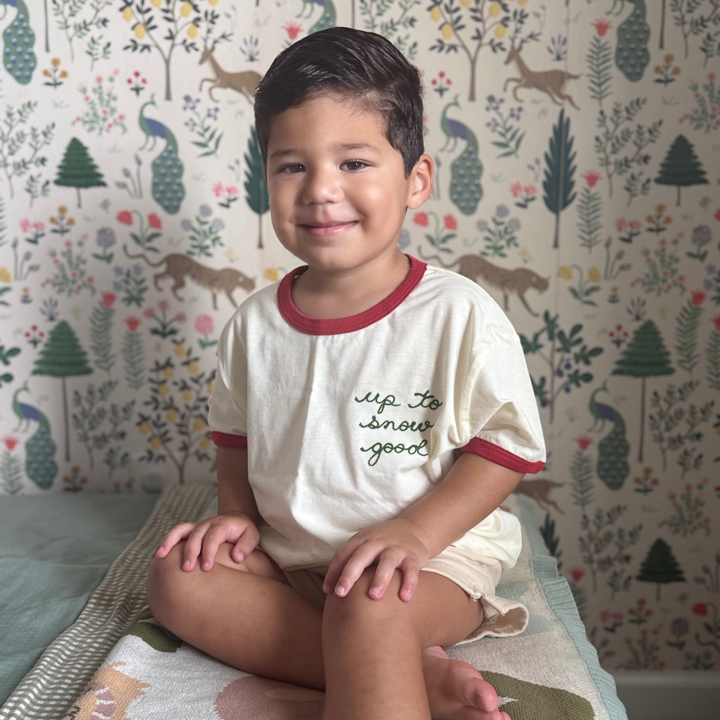 Spil Kids Personalized Chainstitch Embroidered Ringer Tee in Red Trim / White Tee (Limited Time Only!)