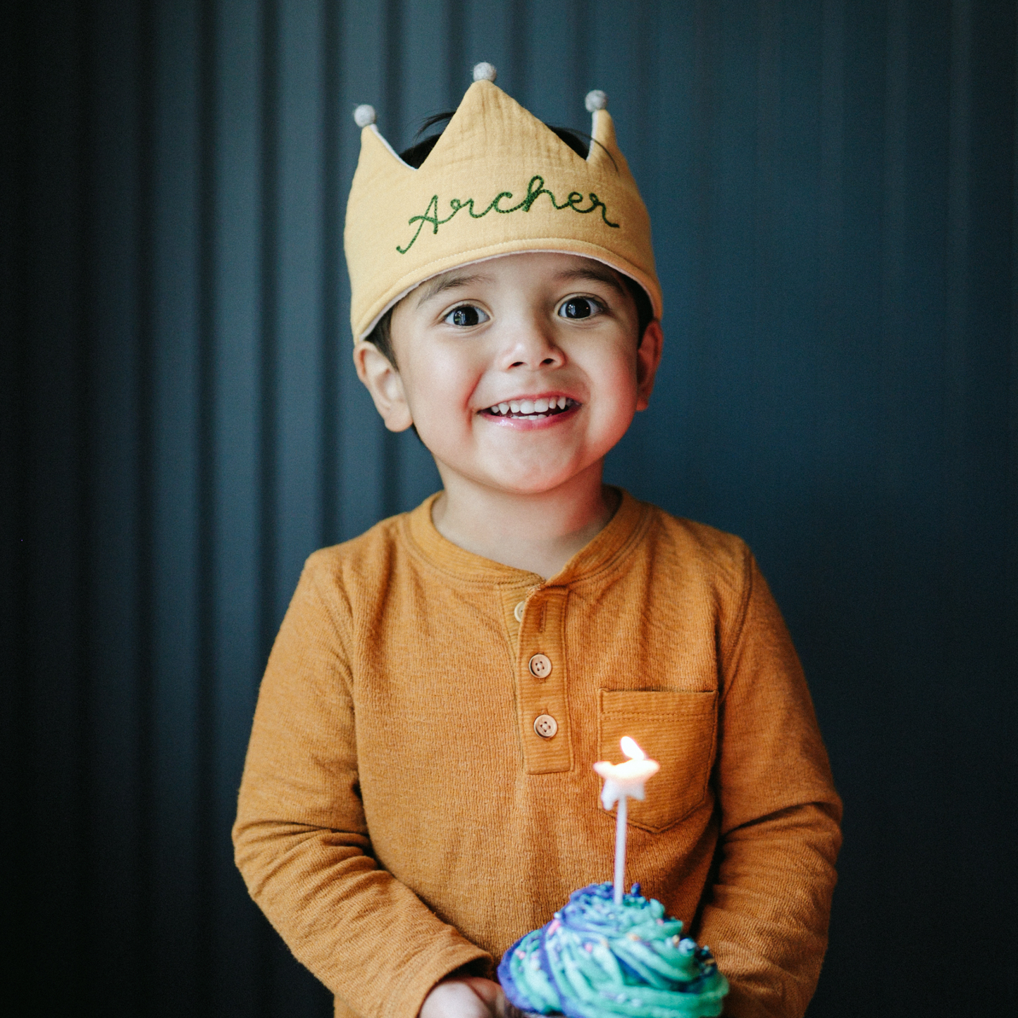 Personalized Chainstitch Embroidered Kids Play Crown in Yellow