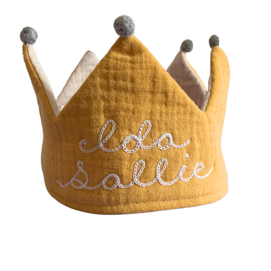 Personalized Chainstitch Embroidered Kids Play Crown in Yellow - ORDER WILL NOT BE DELIVERED UNTIL MID FEBRUARY 2025