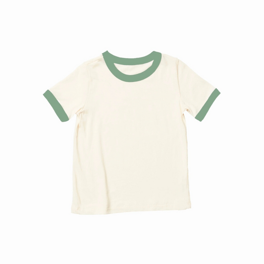 Spil Kids Personalized Chainstitch Embroidered Ringer Tee in Dark Ivy Green Trim / Natural Tee (Limited Time Only!)