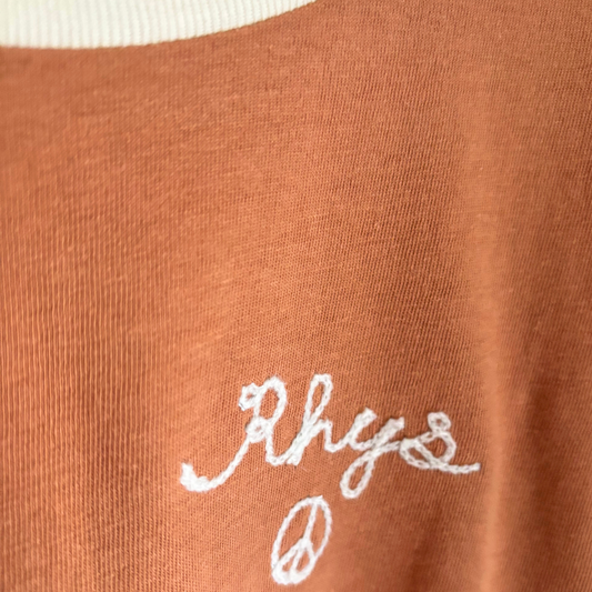 Spil Kids Personalized Chainstitch Embroidered Ringer Tee in Natural Trim / Toasted Nut Tee (Limited Time Only!)