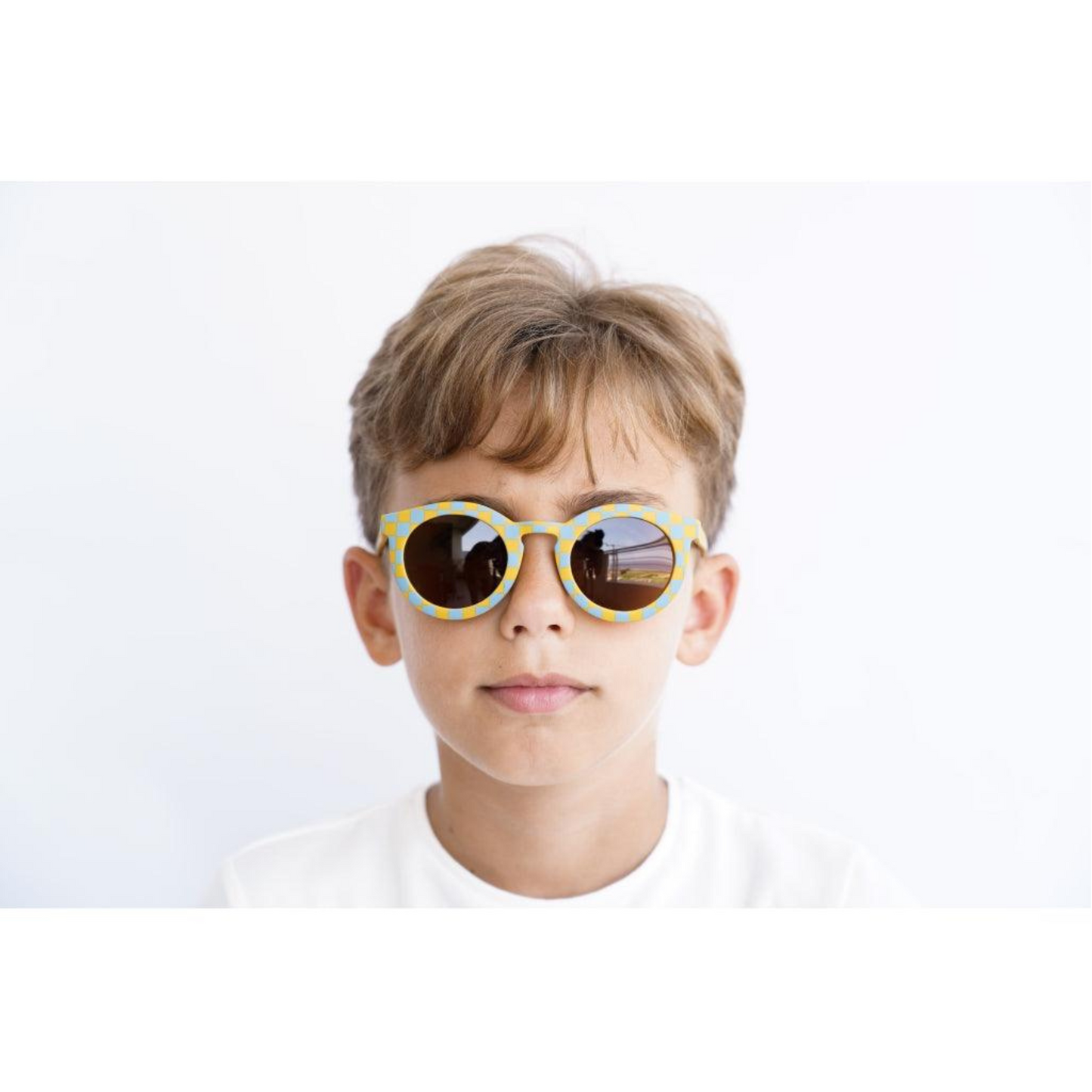 Classic Sustainable Children's Sunglasses in Laguna and Wheat Checks