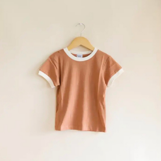 Spil Kids Personalized Chainstitch Embroidered Ringer Tee in Natural Trim / Toasted Nut Tee (Limited Time Only!)