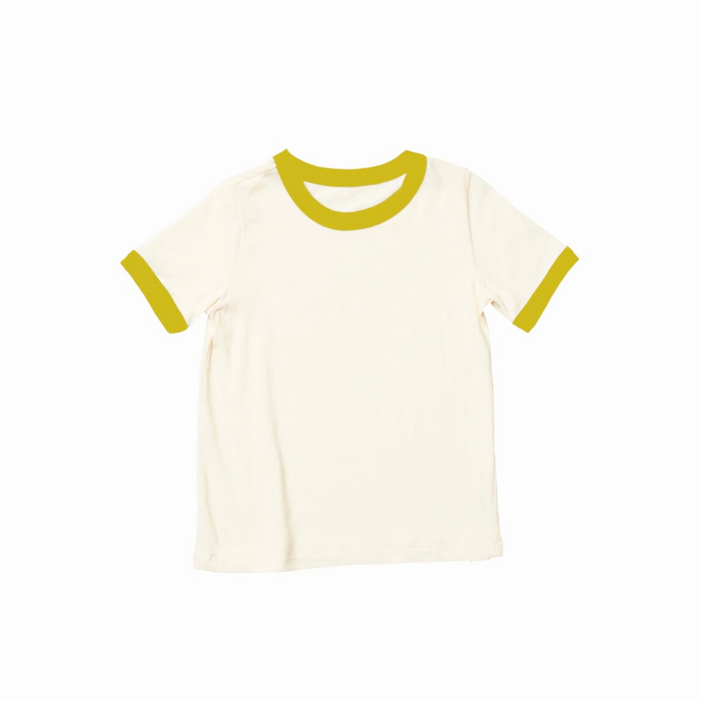 Spil Kids Personalized Chainstitch Embroidered Ringer Tee in Mustard Yellow Trim / Natural Tee (Limited Time Only!)