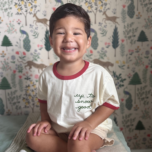 Spil Kids Personalized Chainstitch Embroidered Ringer Tee in Red Trim / White Tee (Limited Time Only!) - ORDER WILL NOT BE DELIVERED UNTIL MID FEBRUARY 2025